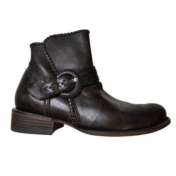 Cuadra Black Leather Ankle Boots with Buckle Size 6.5 Boho Handmade Designer Wes - Picture 1 of 16